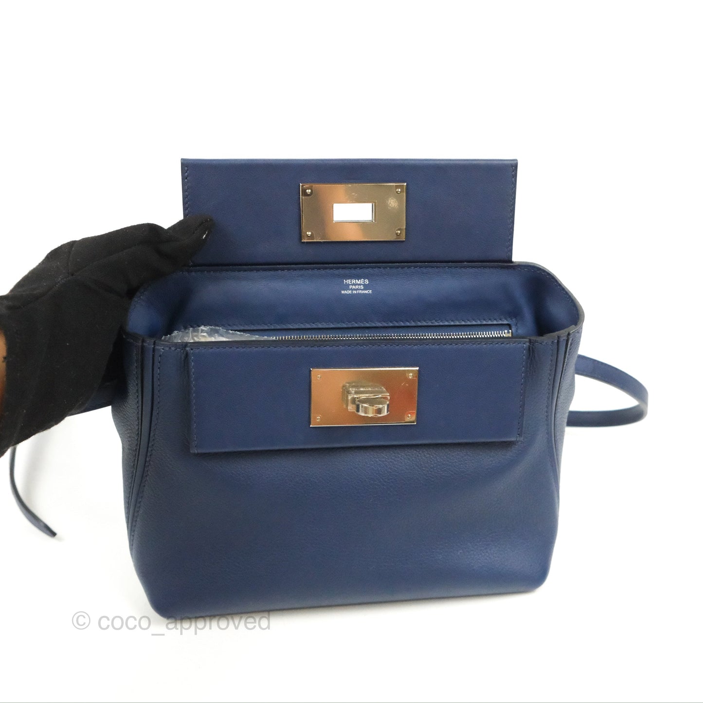 Hermès 24/24 21 Mini Bleu Saphir Evercolor/Swift Palladium Hardware