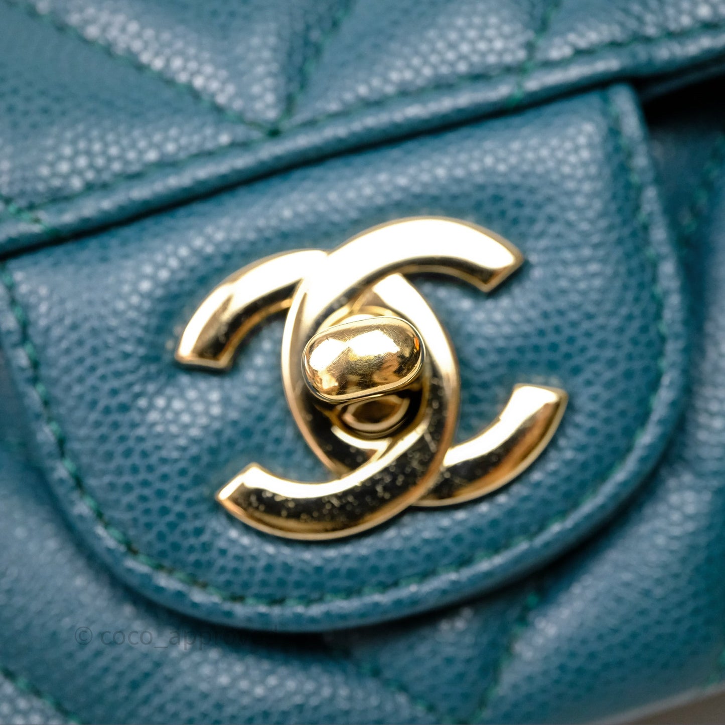 Chanel Mini Rectangular Chevron Caviar Flap Bag Green Gold Hardware