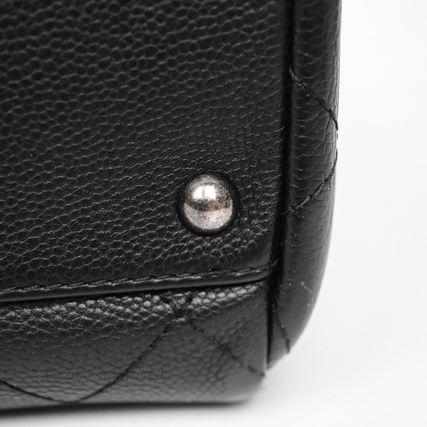 Chanel Shopping Tote Bag with Top Handle Black Caviar Ruthenium Hardware