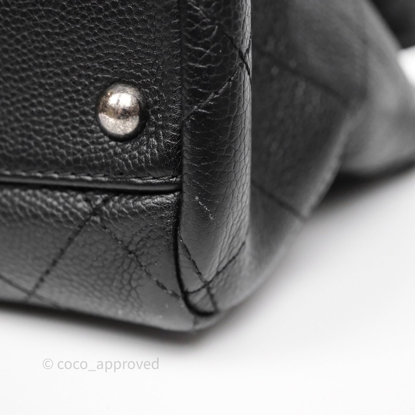 Chanel Shopping Tote Bag with Top Handle Black Caviar Ruthenium Hardware