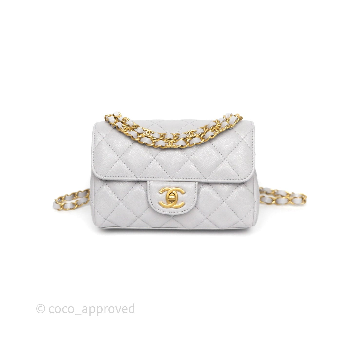 Chanel Small Chain Handle Flap Bag Grey Caviar Aged Gold Hardware 25P
