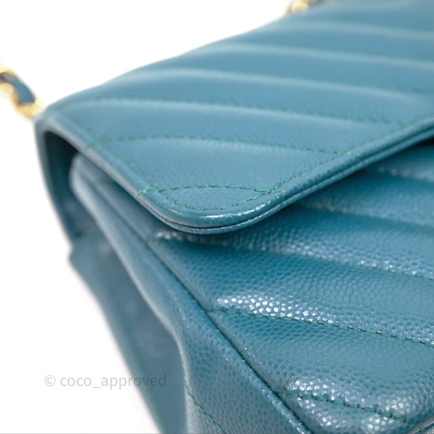 Chanel Mini Rectangular Chevron Caviar Flap Bag Green Gold Hardware
