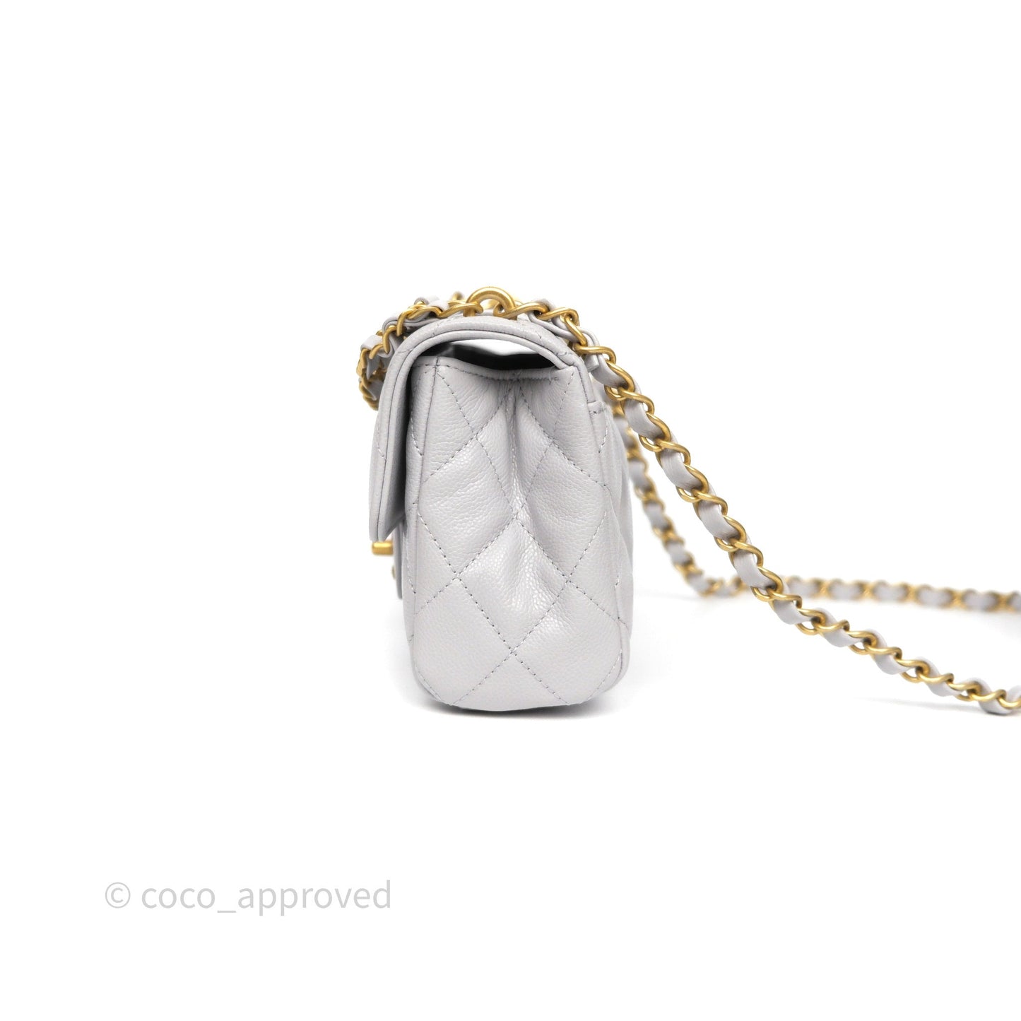 Chanel Small Chain Handle Flap Bag Grey Caviar Aged Gold Hardware 25P