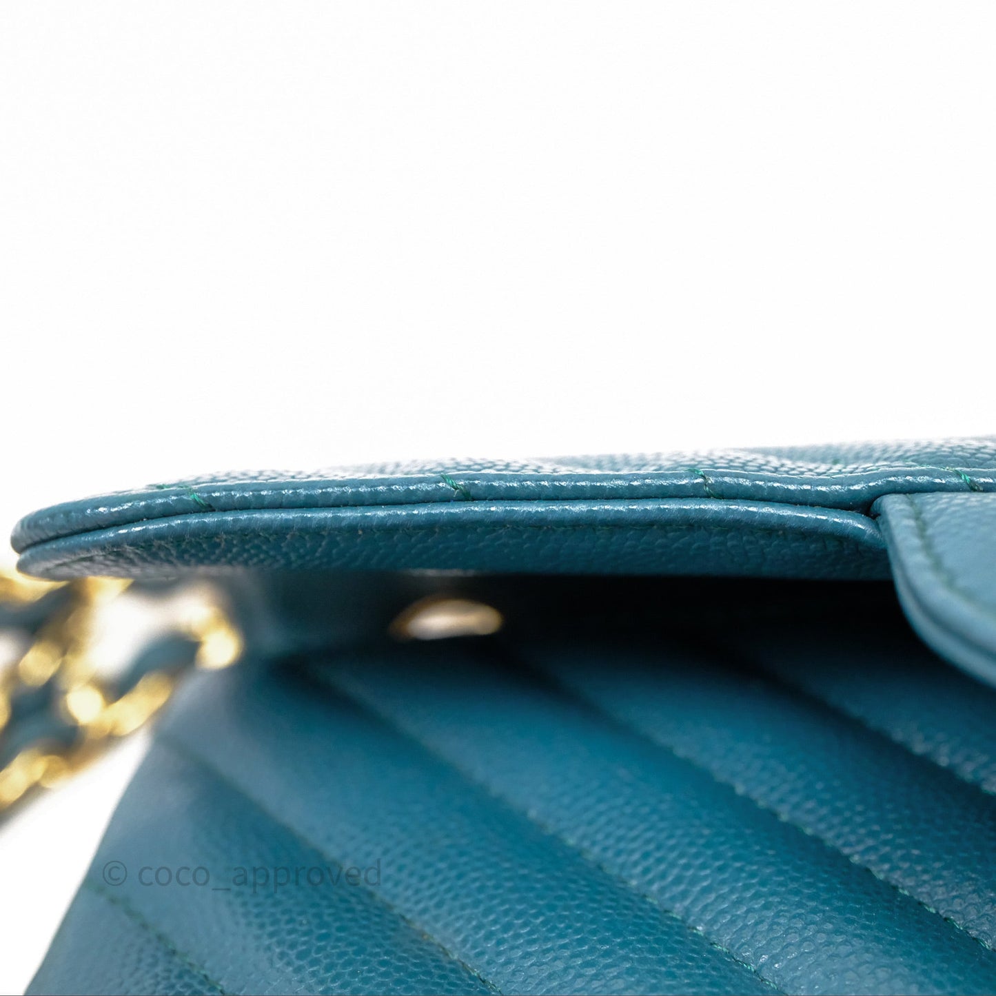 Chanel Mini Rectangular Chevron Caviar Flap Bag Green Gold Hardware