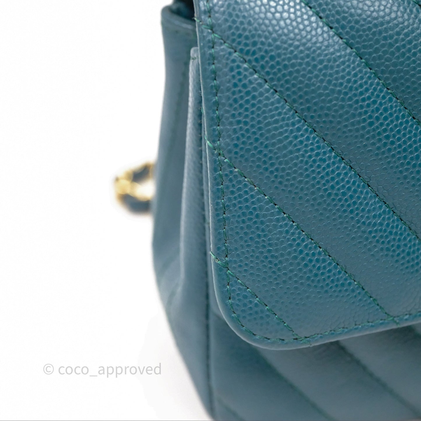 Chanel Mini Rectangular Chevron Caviar Flap Bag Green Gold Hardware