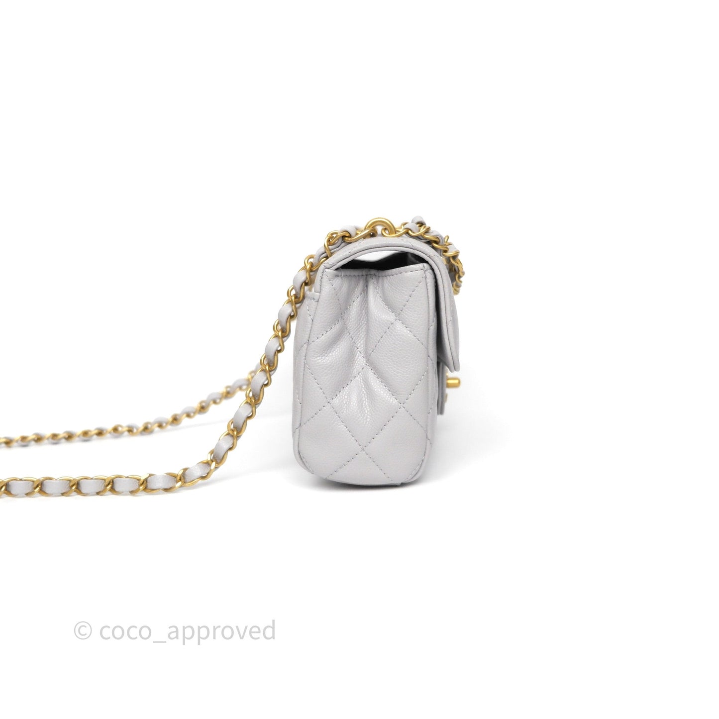 Chanel Small Chain Handle Flap Bag Grey Caviar Aged Gold Hardware 25P