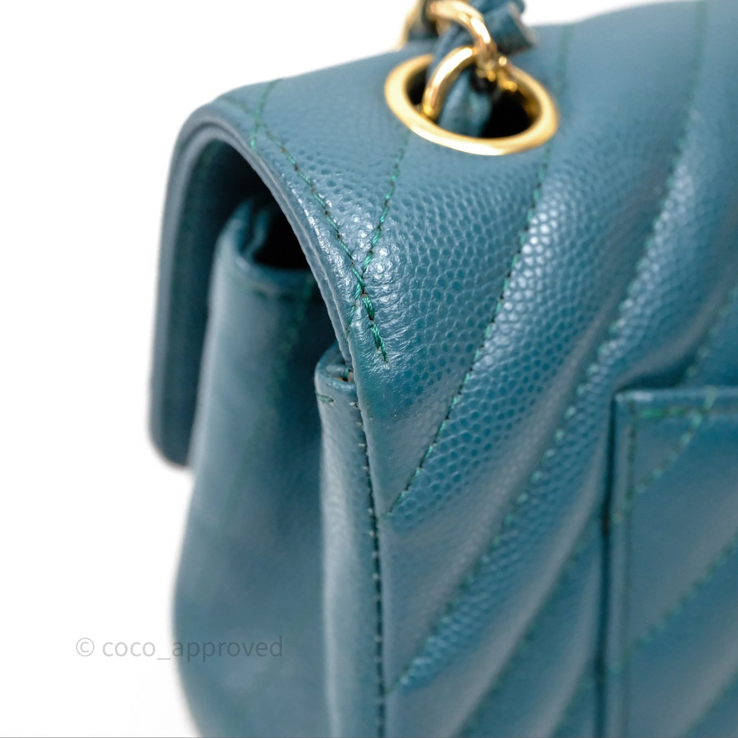 Chanel Mini Rectangular Chevron Caviar Flap Bag Green Gold Hardware
