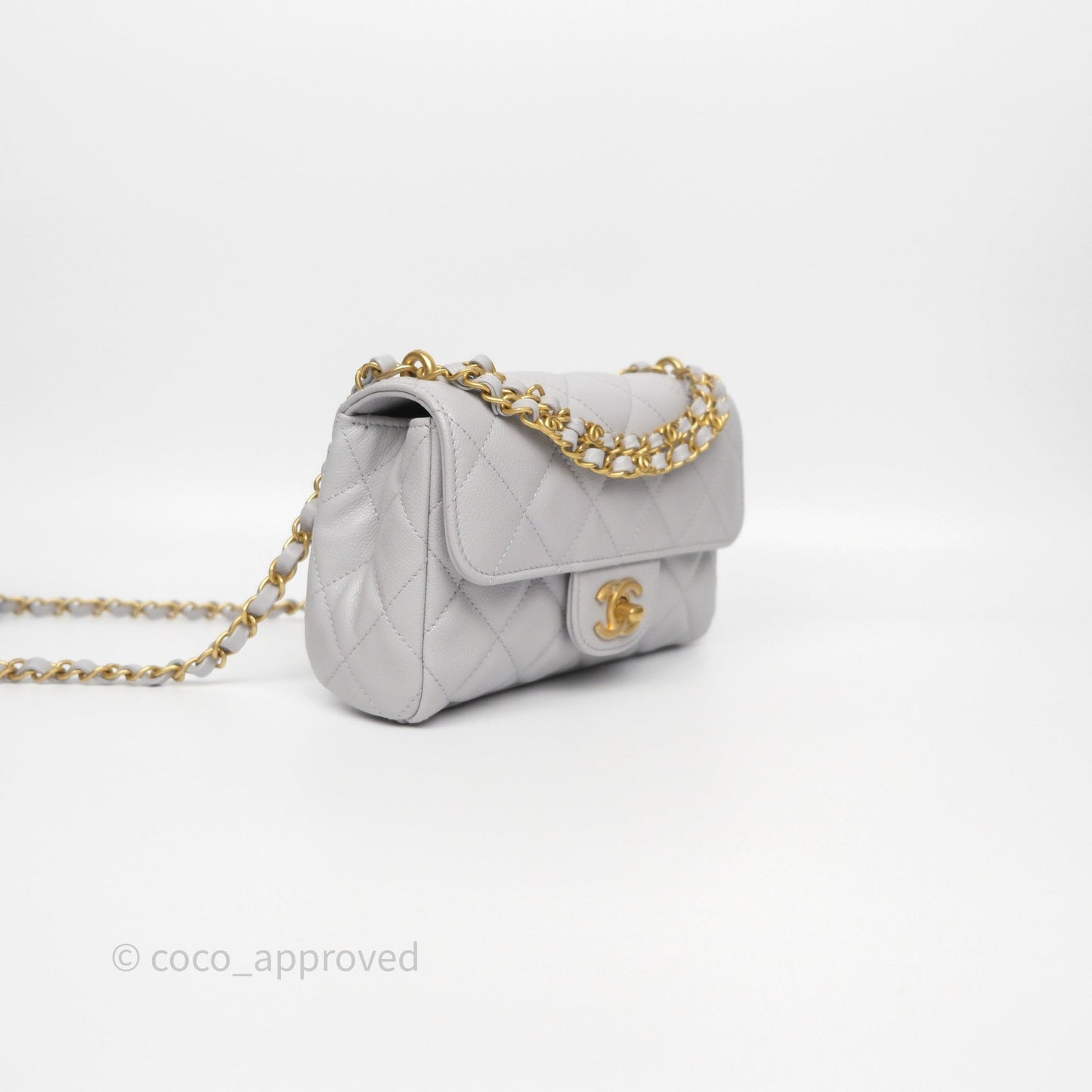 Chanel Small Chain Handle Flap Bag Grey Caviar Aged Gold Hardware 25P