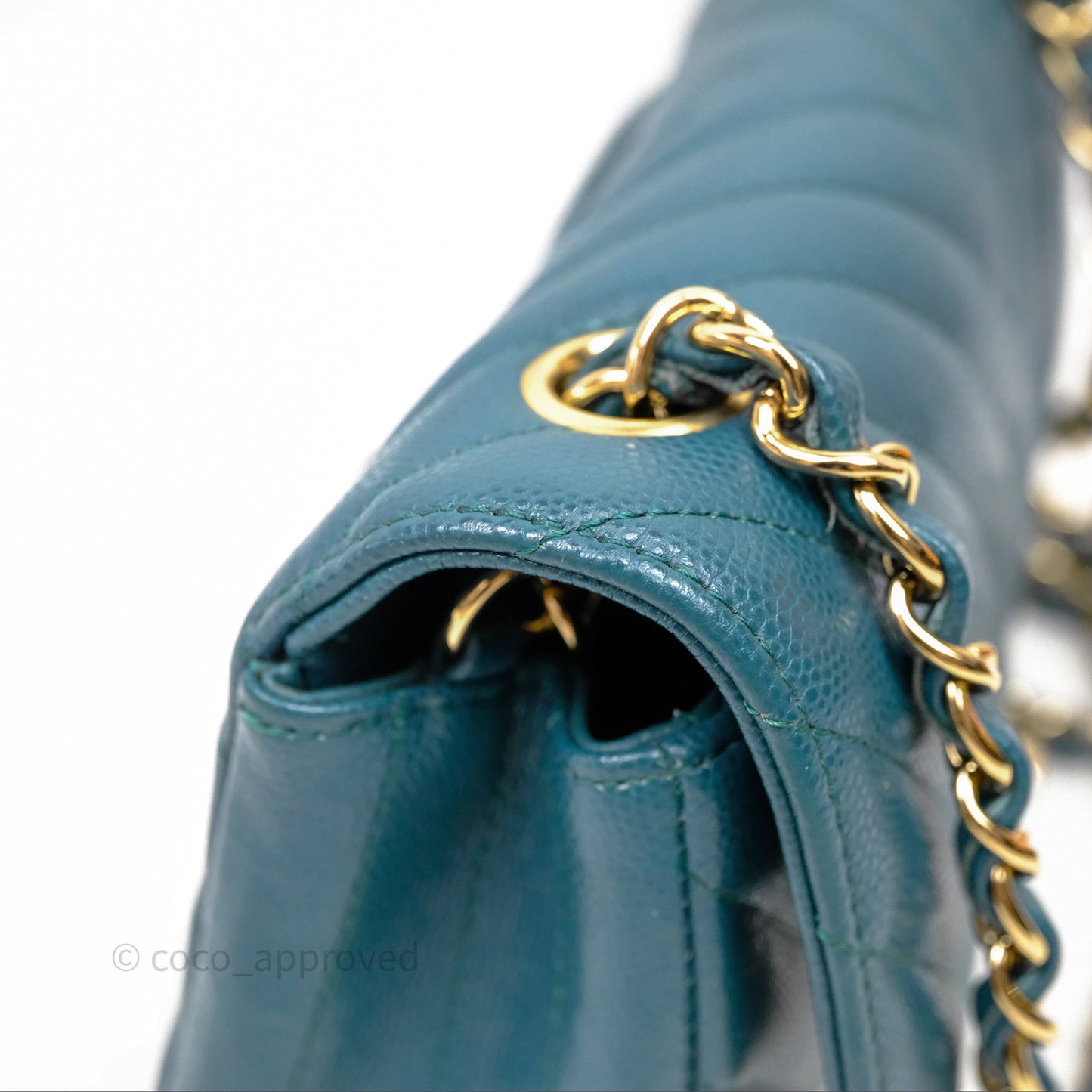Chanel Mini Rectangular Chevron Caviar Flap Bag Green Gold Hardware