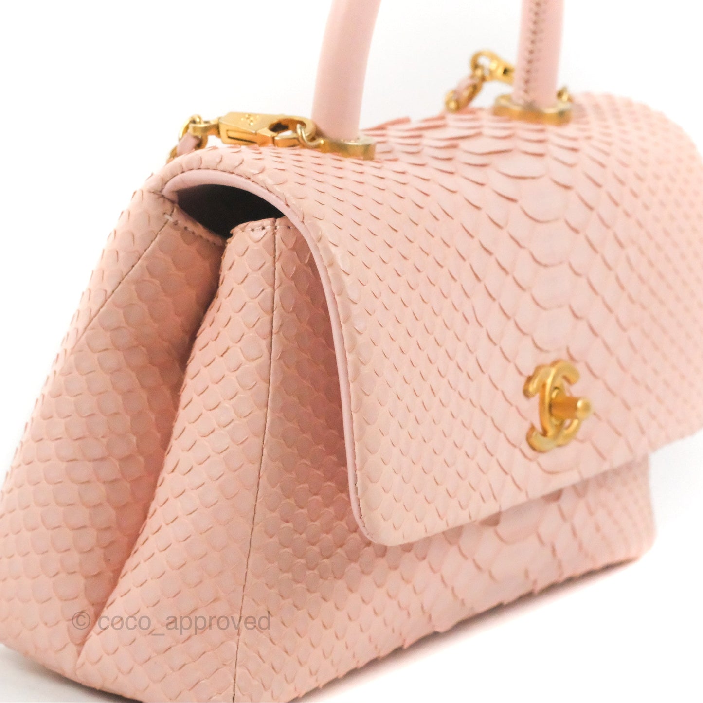 Chanel Small Coco Handle Baby Pink Python Aged Gold Hardware