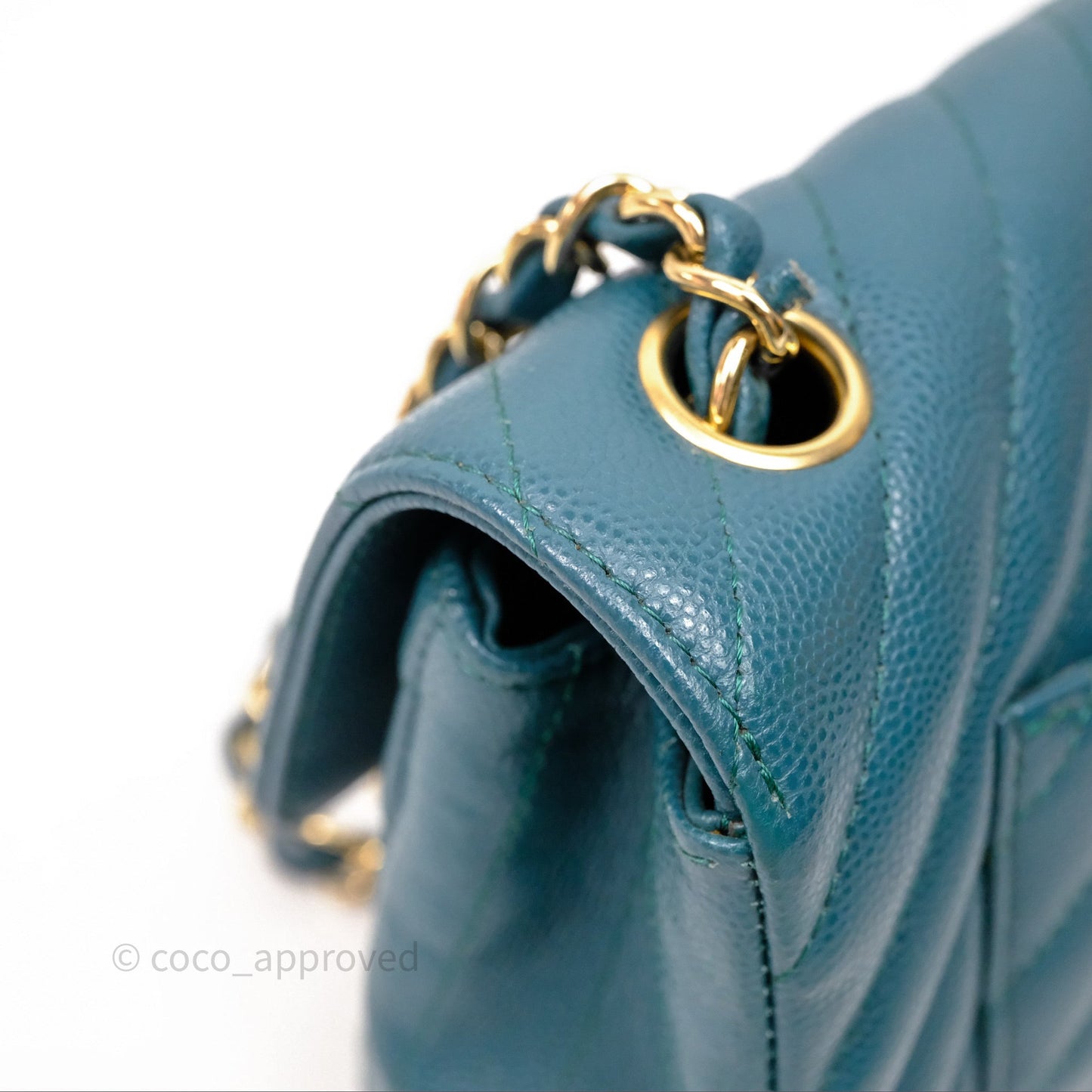 Chanel Mini Rectangular Chevron Caviar Flap Bag Green Gold Hardware