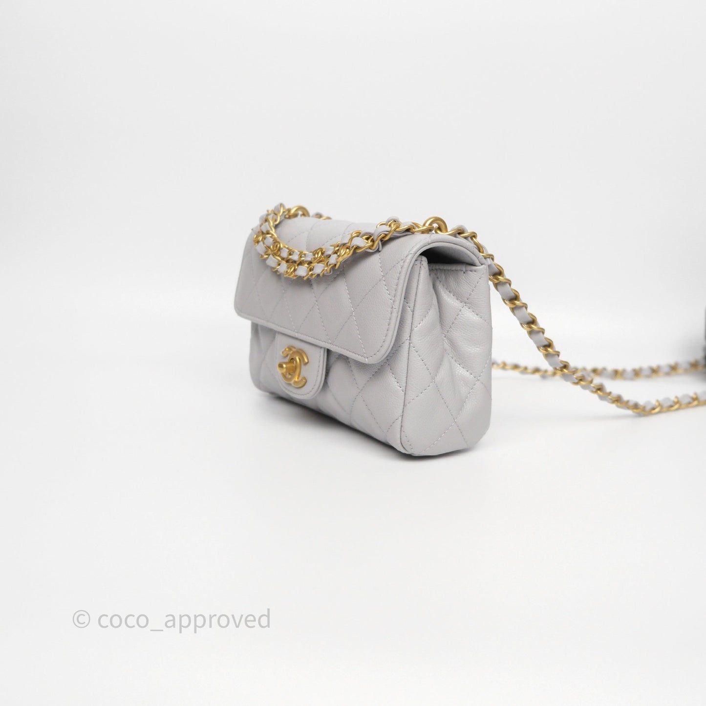 Chanel Small Chain Handle Flap Bag Grey Caviar Aged Gold Hardware 25P