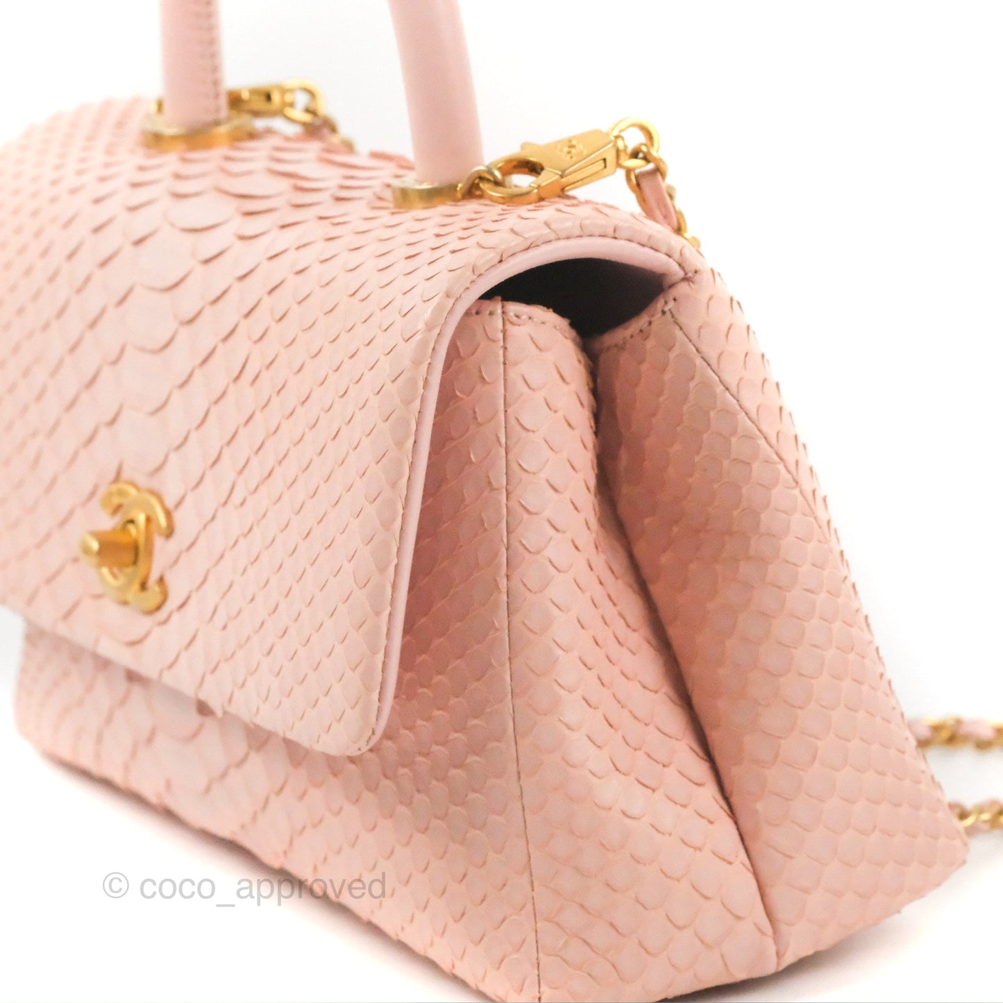 Chanel Small Coco Handle Baby Pink Python Aged Gold Hardware