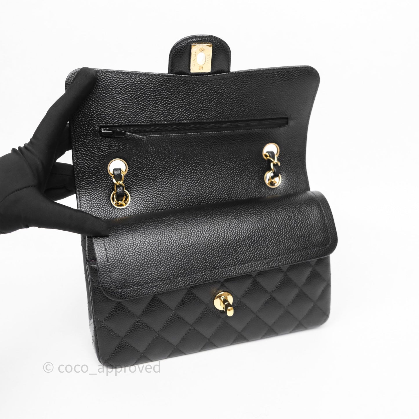 Chanel Small Classic Flap Quilted Black Caviar Gold Hardware