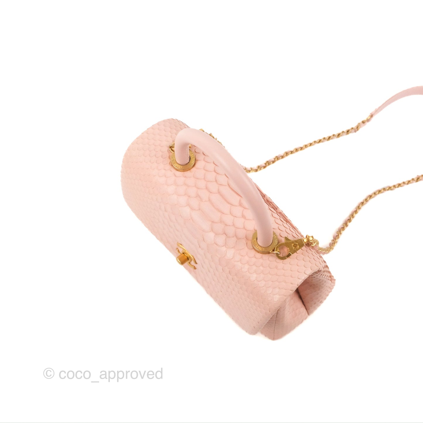 Chanel Small Coco Handle Baby Pink Python Aged Gold Hardware