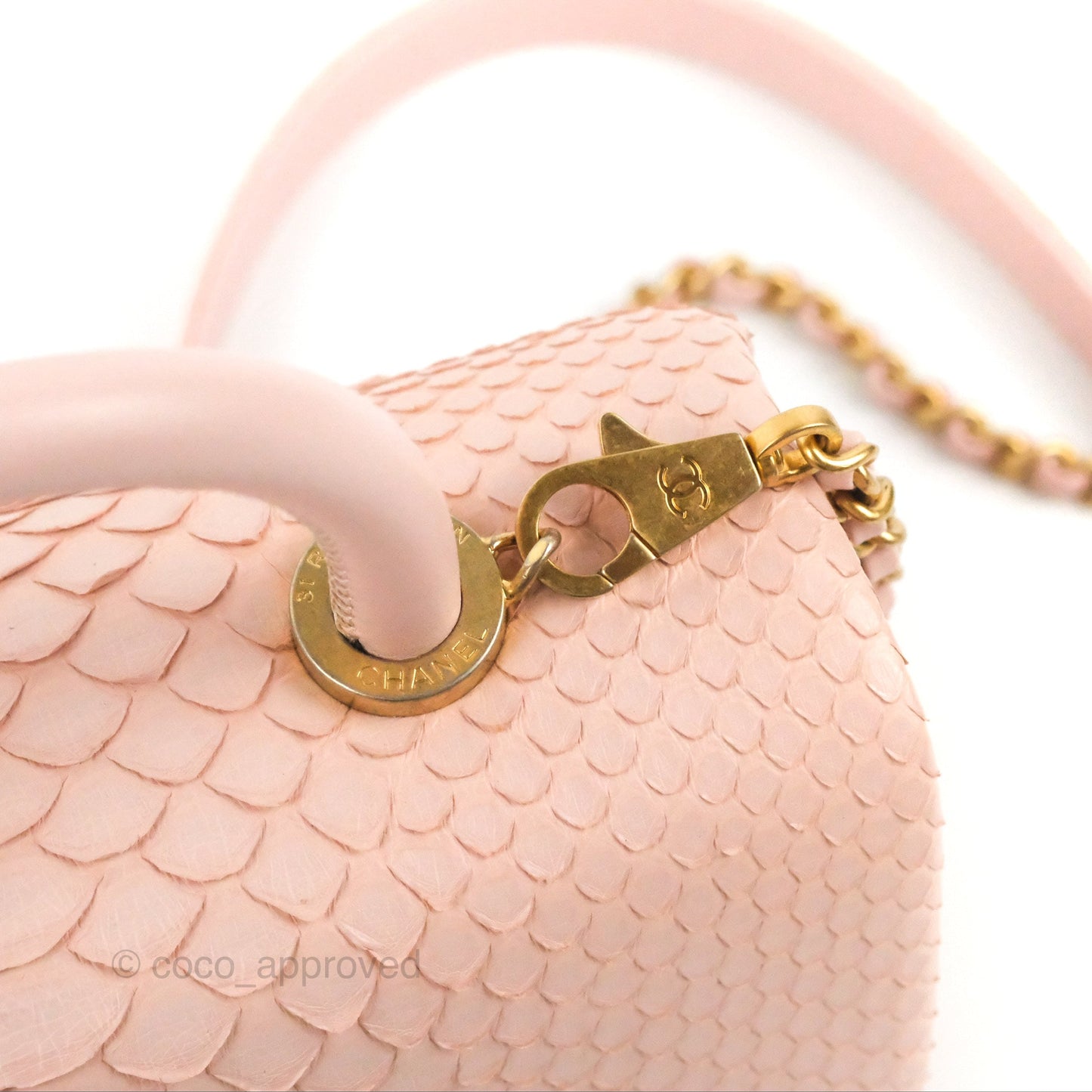 Chanel Small Coco Handle Baby Pink Python Aged Gold Hardware