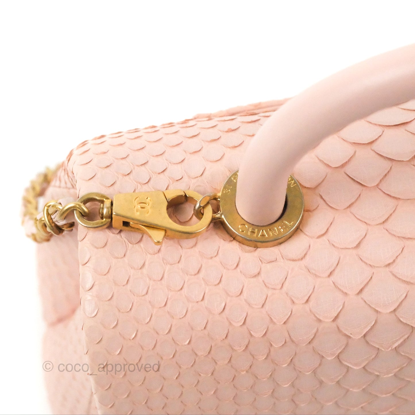 Chanel Small Coco Handle Baby Pink Python Aged Gold Hardware