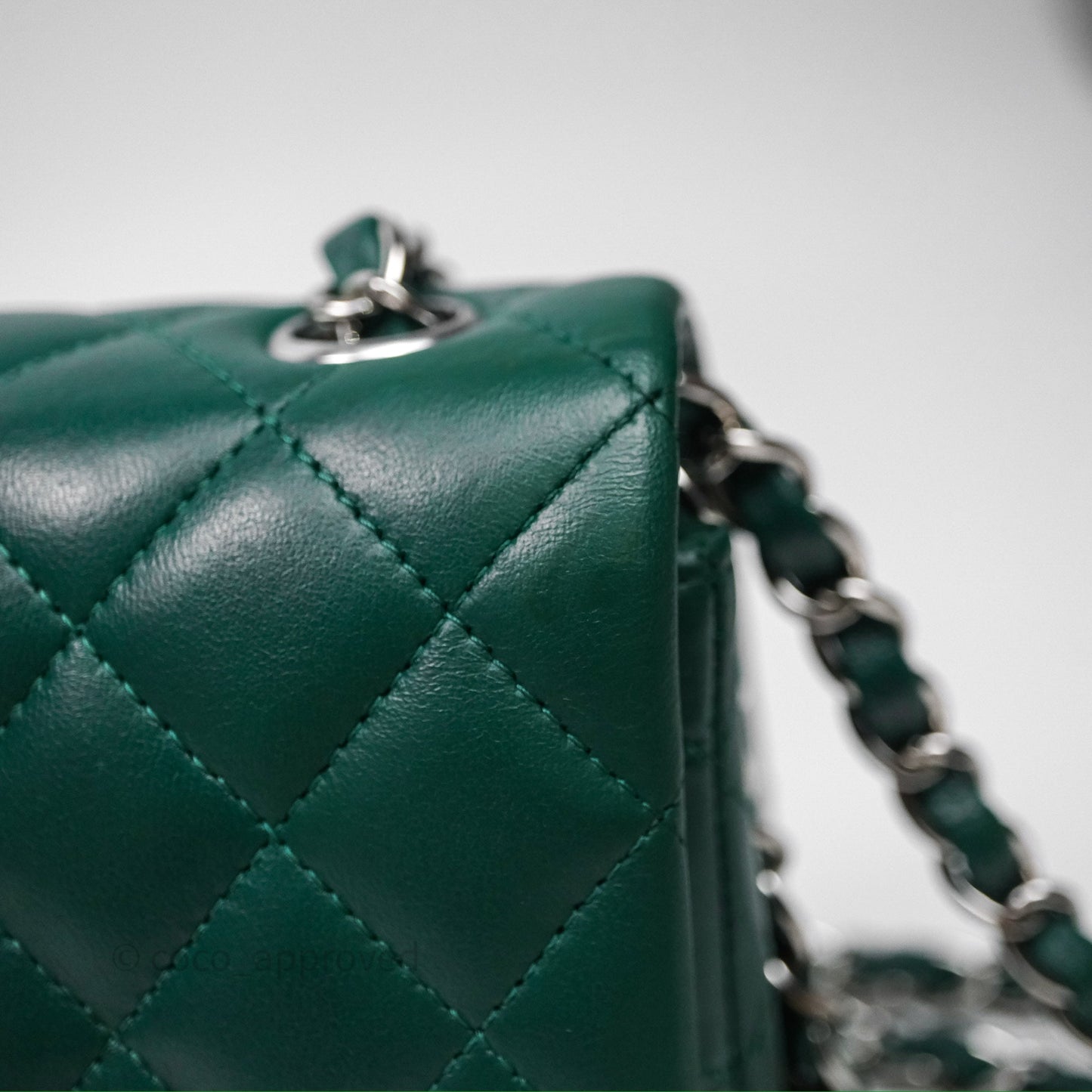 Chanel Mini Rectangular Quilted Lambskin Flap Bag Green Silver Hardware