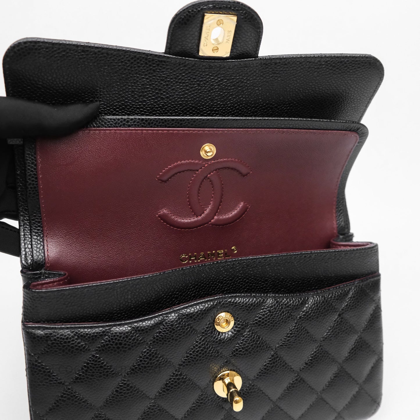 Chanel Small Classic Flap Quilted Black Caviar Gold Hardware