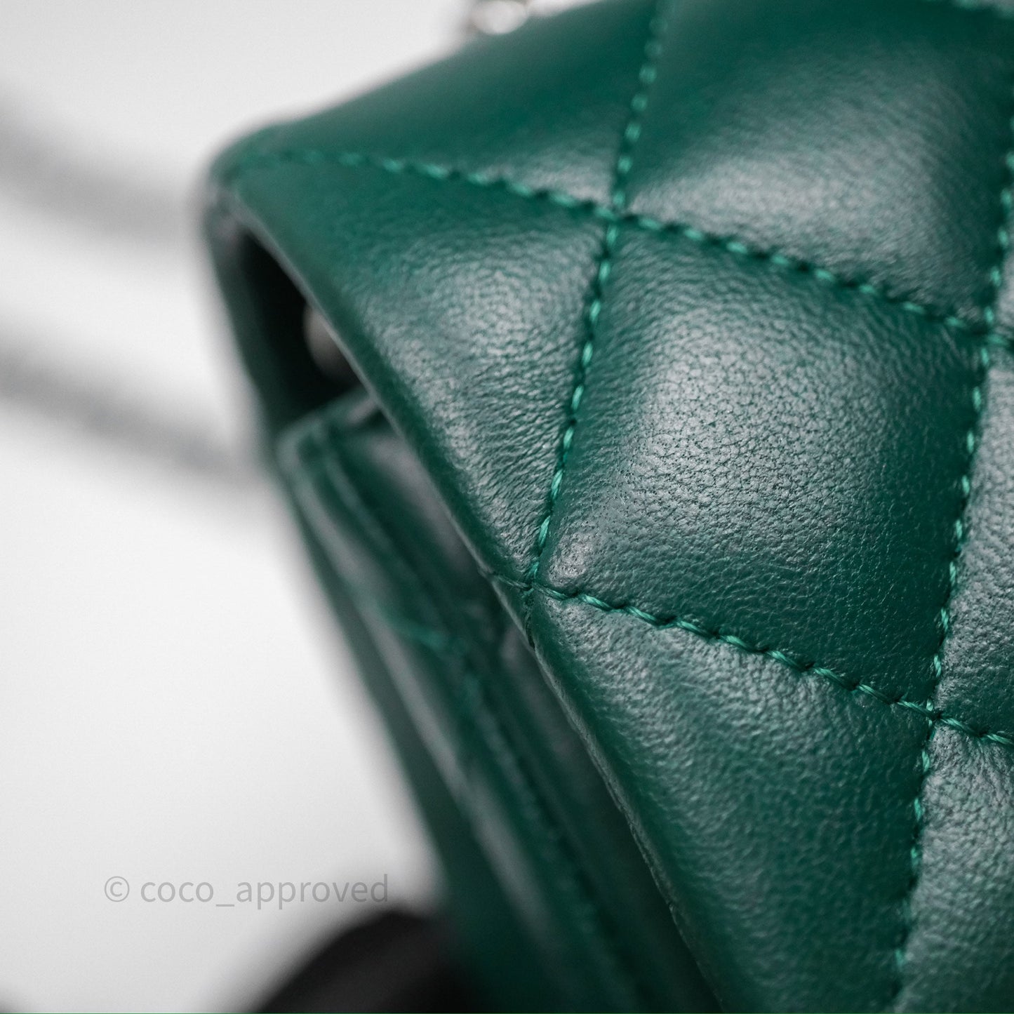 Chanel Mini Rectangular Quilted Lambskin Flap Bag Green Silver Hardware