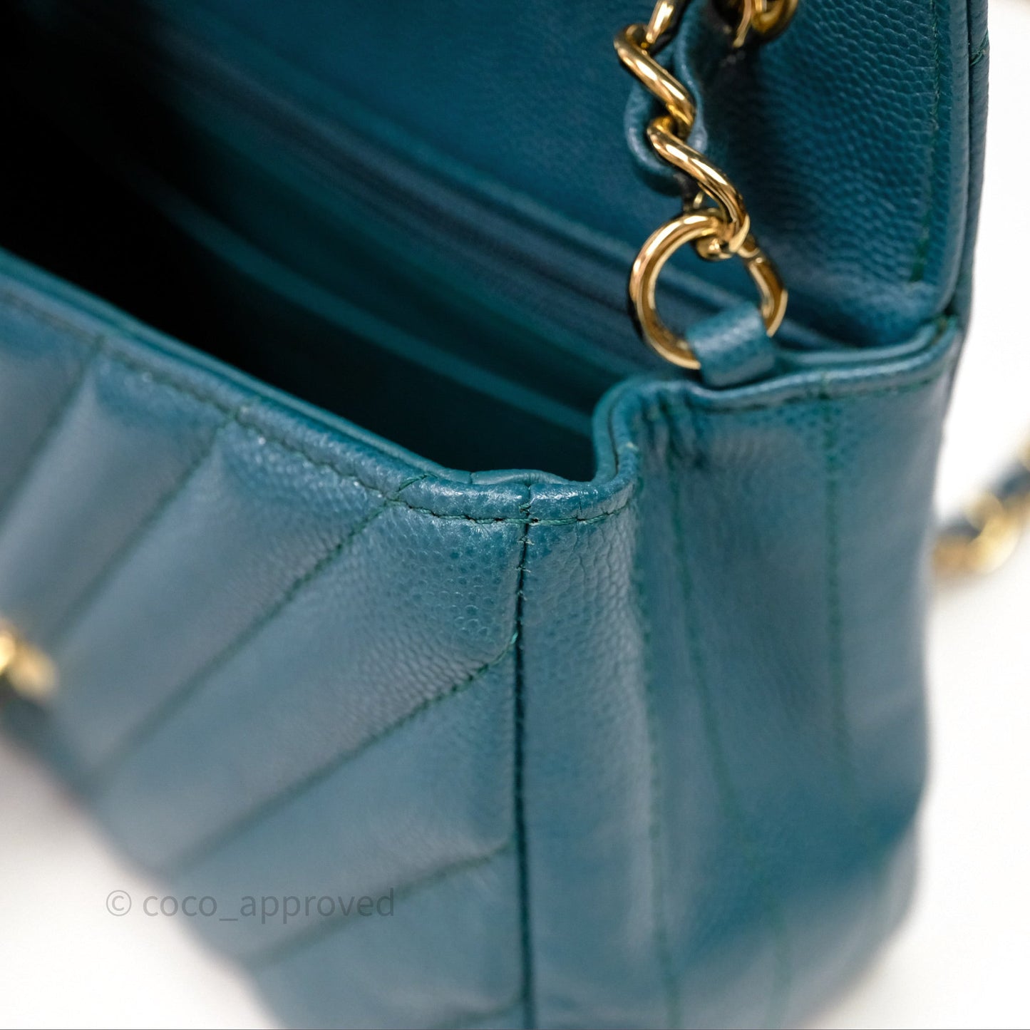 Chanel Mini Rectangular Chevron Caviar Flap Bag Green Gold Hardware