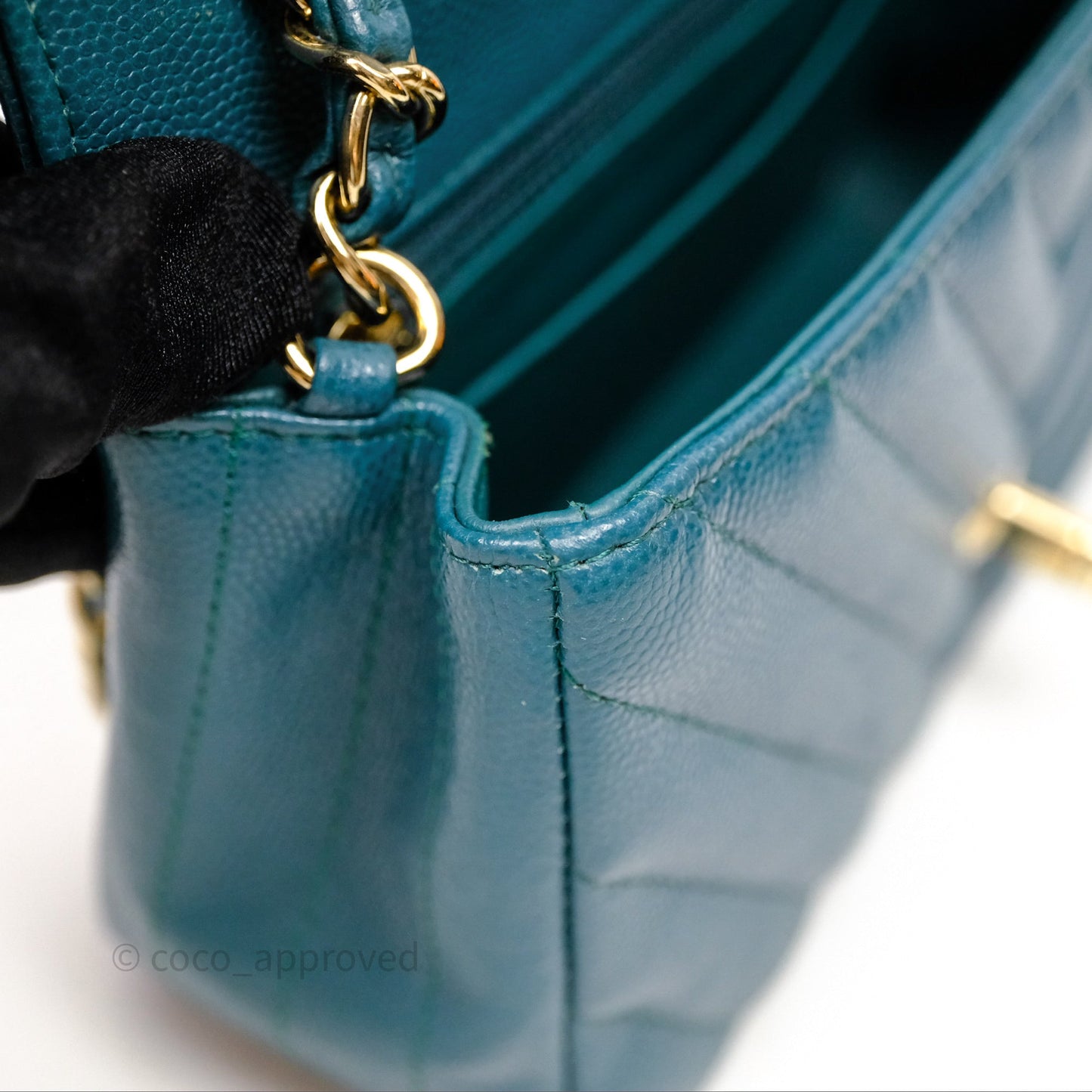 Chanel Mini Rectangular Chevron Caviar Flap Bag Green Gold Hardware
