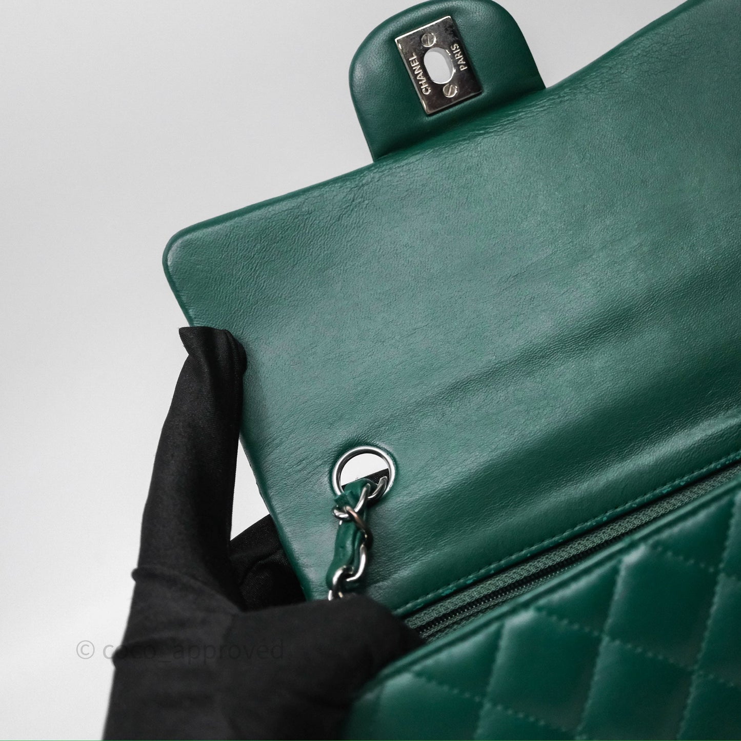 Chanel Mini Rectangular Quilted Lambskin Flap Bag Green Silver Hardware