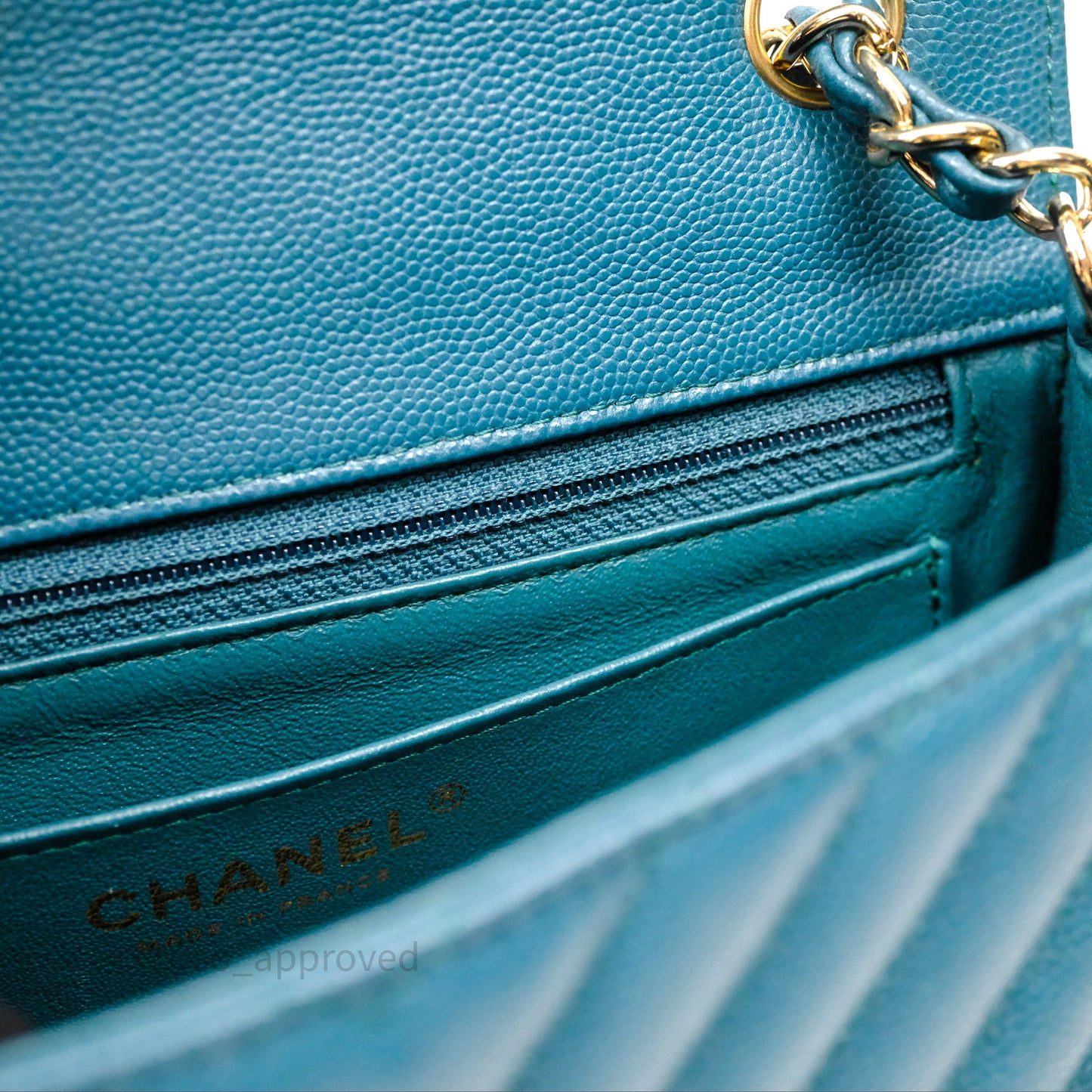 Chanel Mini Rectangular Chevron Caviar Flap Bag Green Gold Hardware