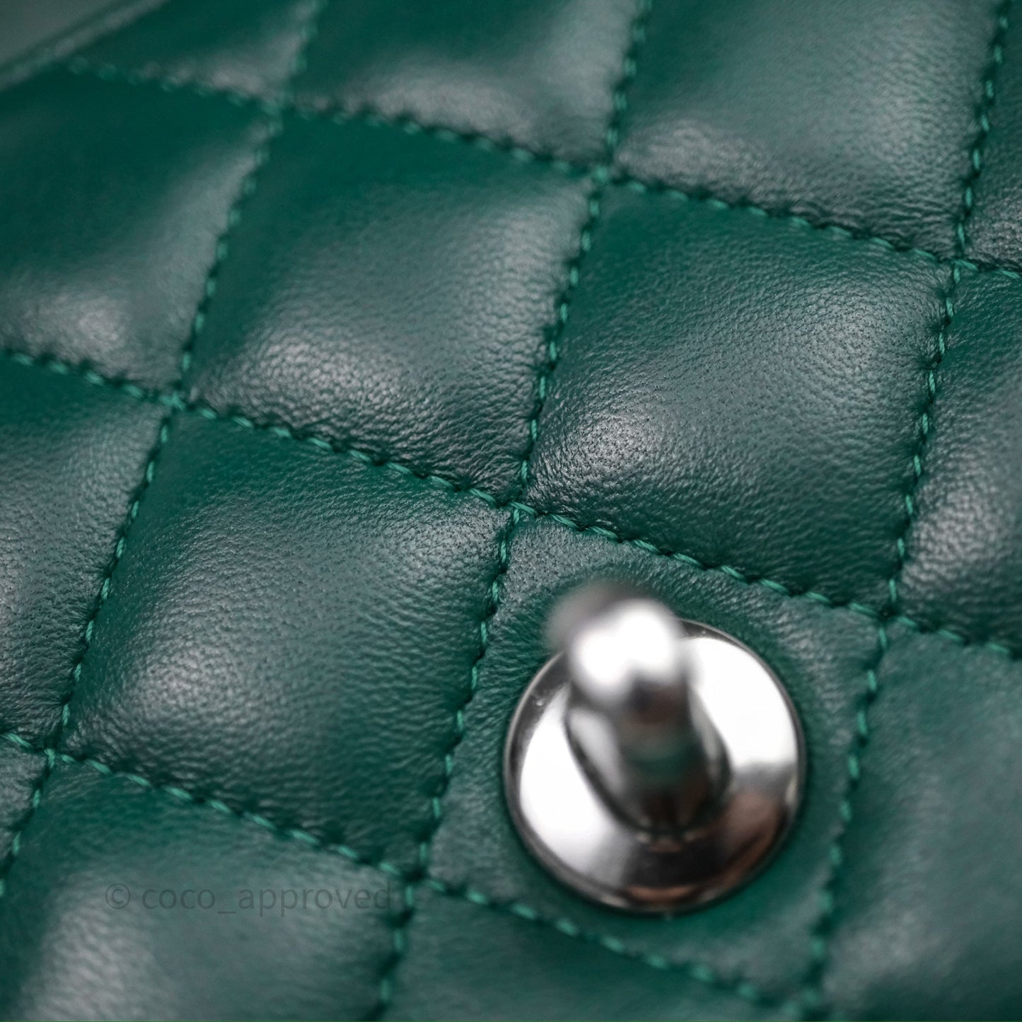 Chanel Mini Rectangular Quilted Lambskin Flap Bag Green Silver Hardware