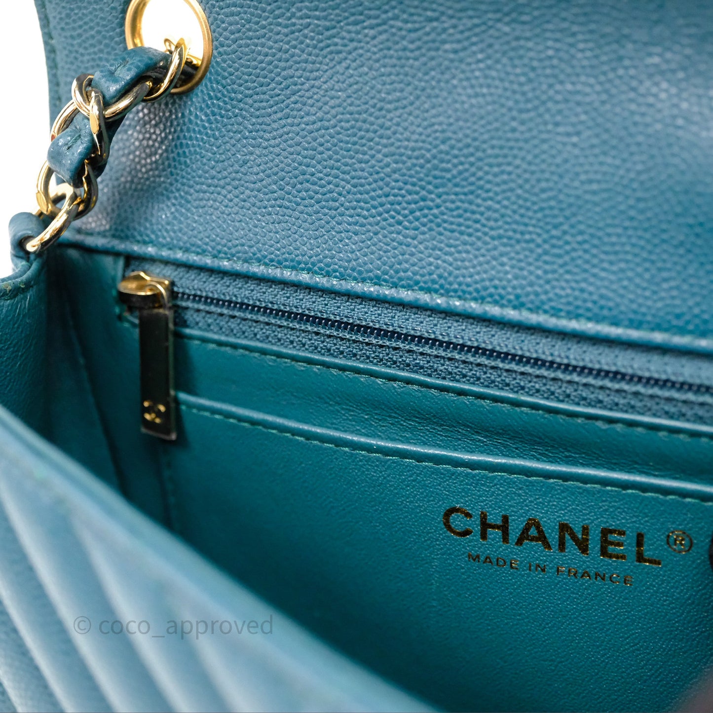 Chanel Mini Rectangular Chevron Caviar Flap Bag Green Gold Hardware