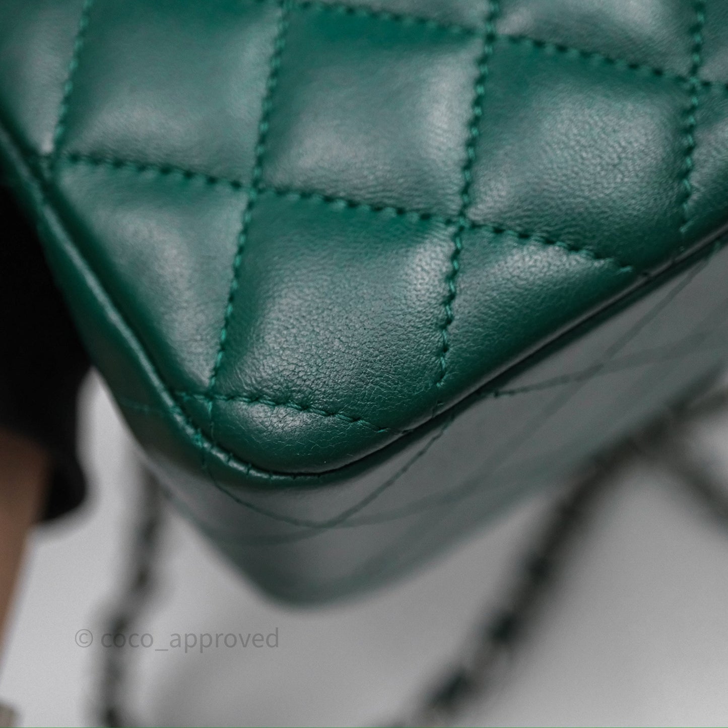 Chanel Mini Rectangular Quilted Lambskin Flap Bag Green Silver Hardware
