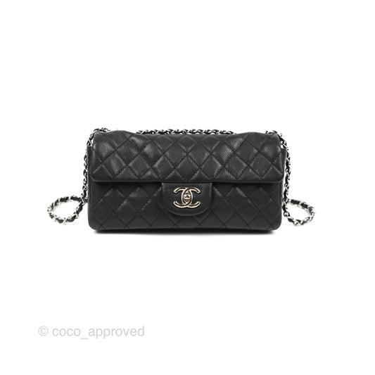 Chanel Quilted East West Flap Black Soft Caviar Silver Hardware