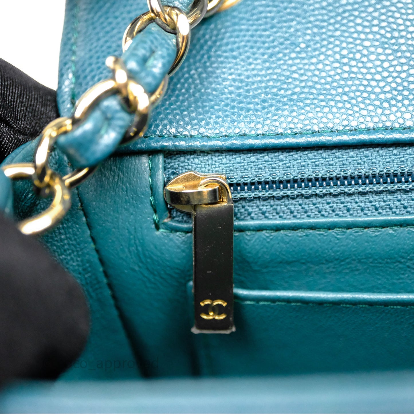 Chanel Mini Rectangular Chevron Caviar Flap Bag Green Gold Hardware