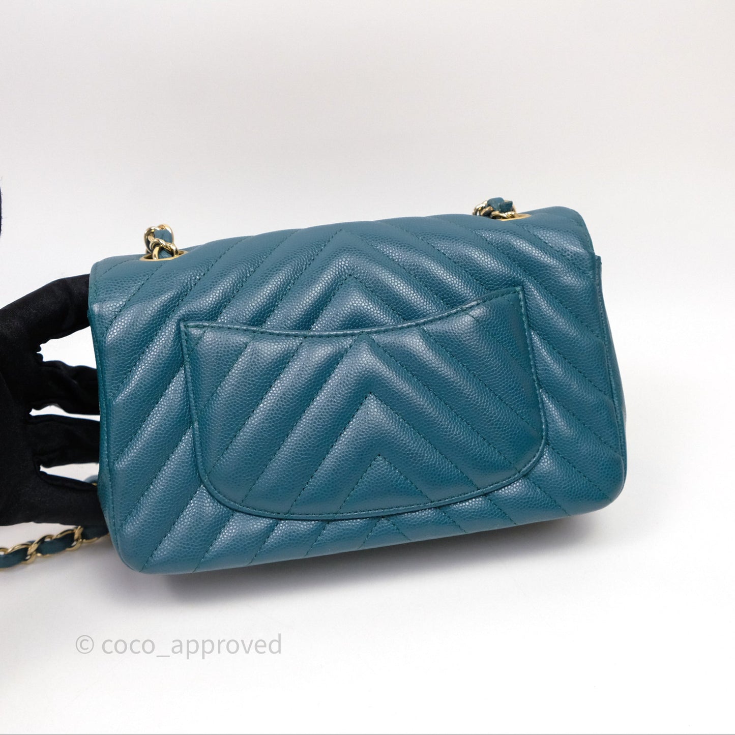 Chanel Mini Rectangular Chevron Caviar Flap Bag Green Gold Hardware