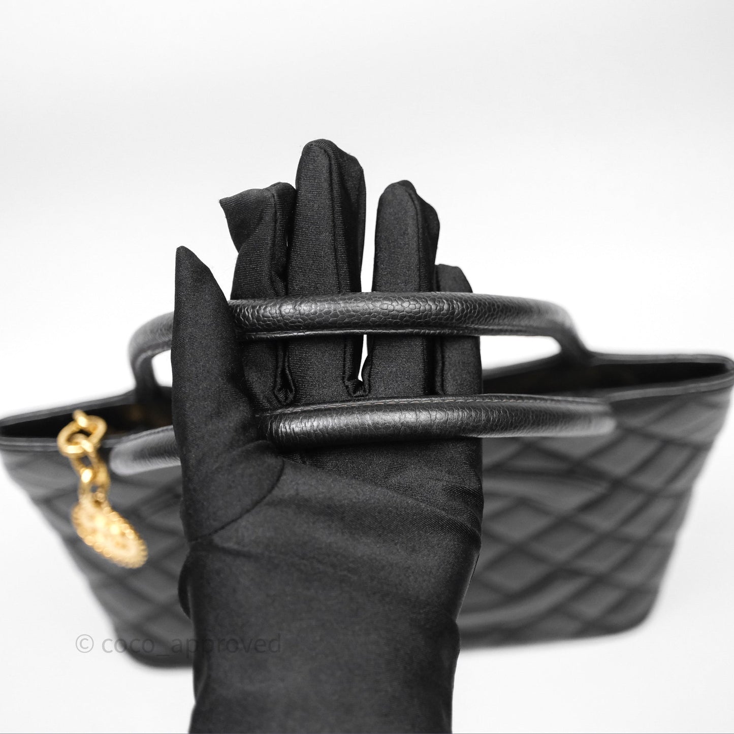 Chanel Vintage Medallion CC Black Caviar Tote Bag Gold Hardware