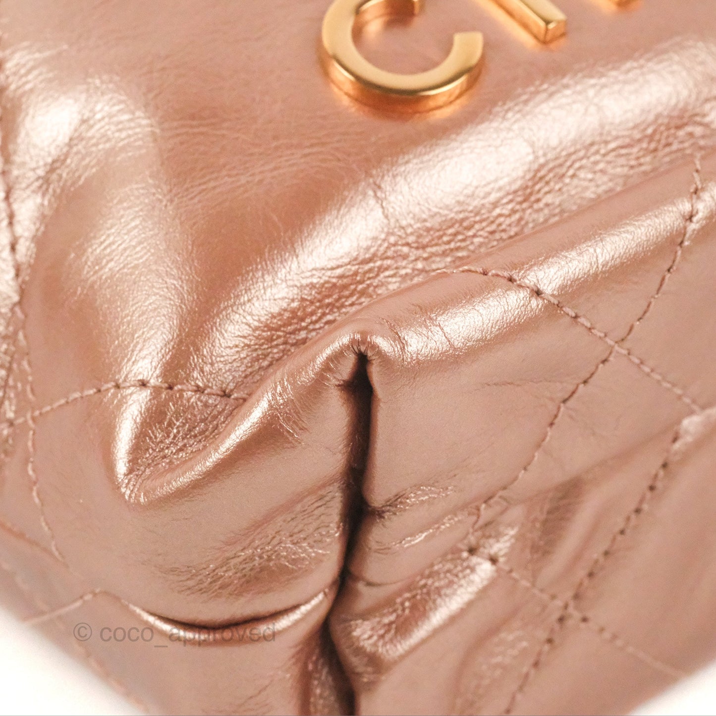 Chanel 22 Mini Bag Metallic Rose Gold Crumpled Calfskin