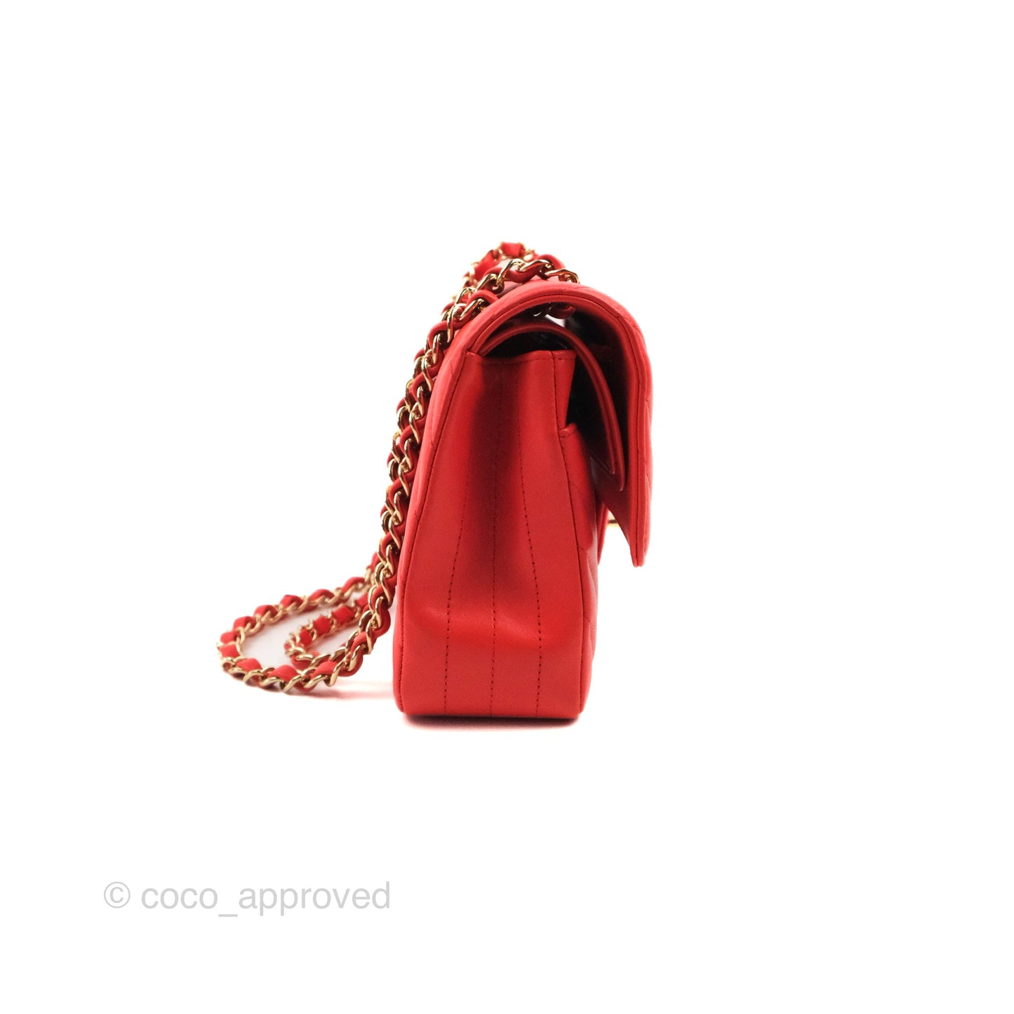 Chanel Classic M/L Medium Flap Chevron Red Lambskin Gold Hardware