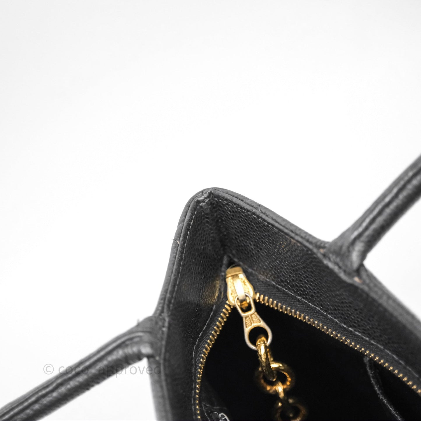 Chanel Vintage Medallion CC Black Caviar Tote Bag Gold Hardware