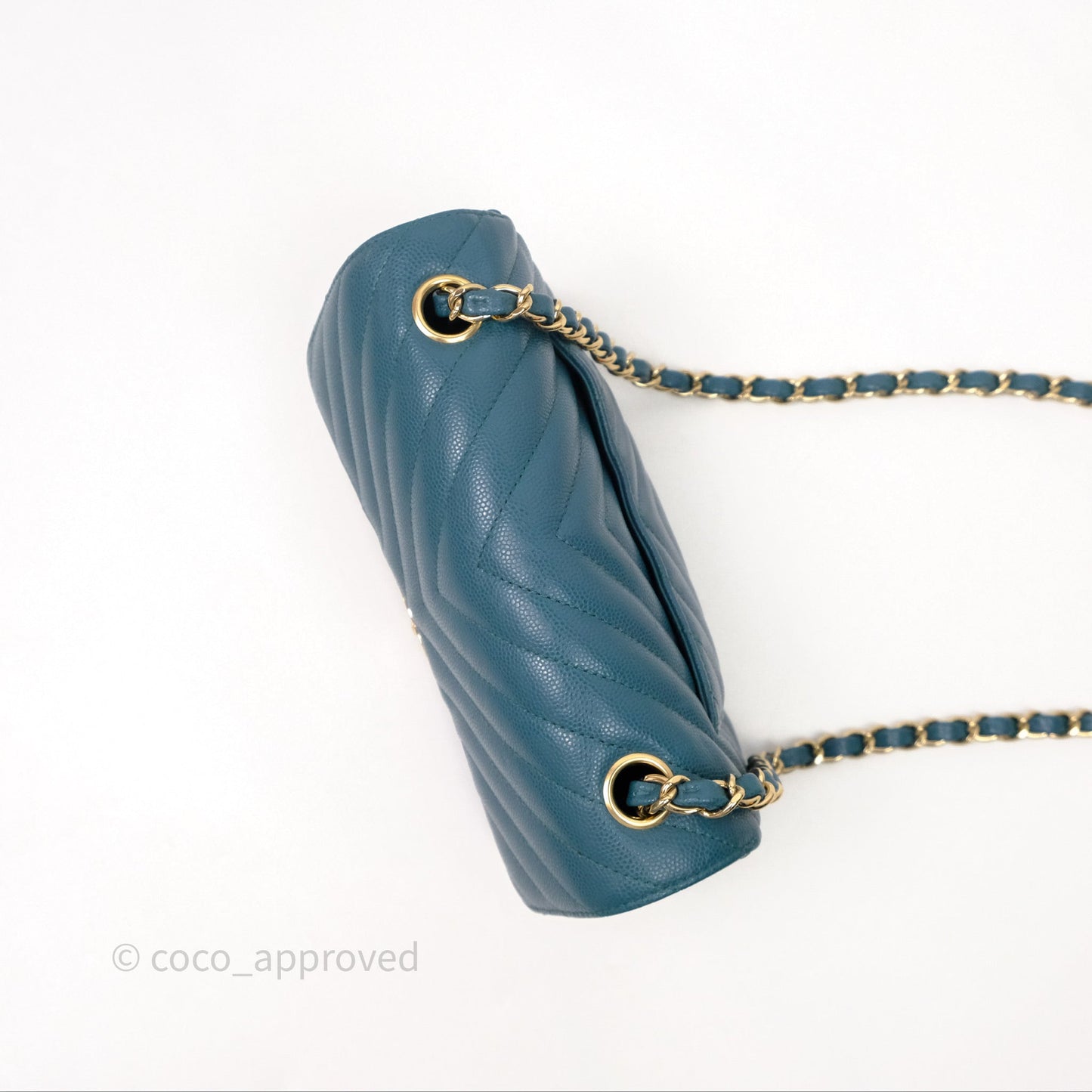 Chanel Mini Rectangular Chevron Caviar Flap Bag Green Gold Hardware