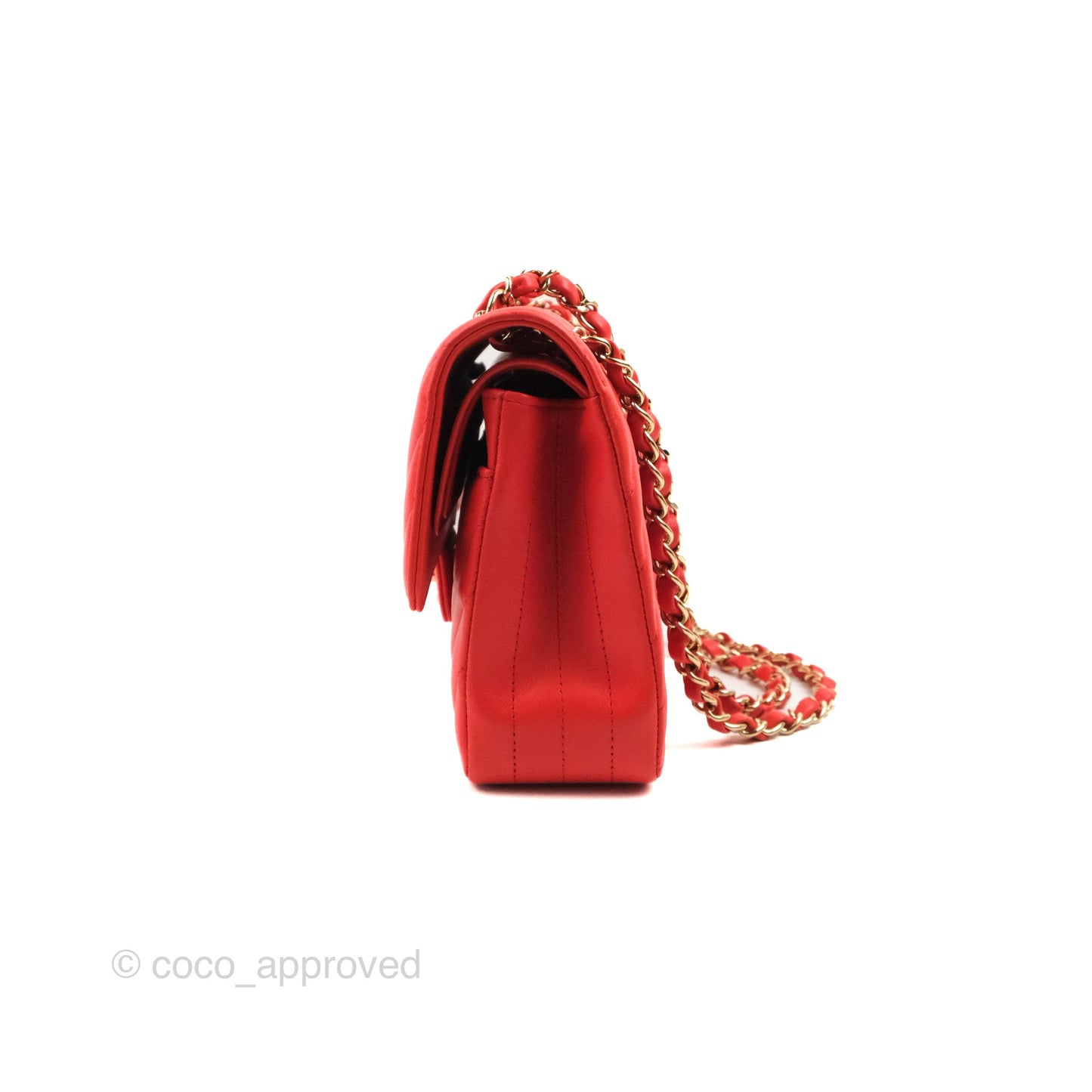 Chanel Classic M/L Medium Flap Chevron Red Lambskin Gold Hardware