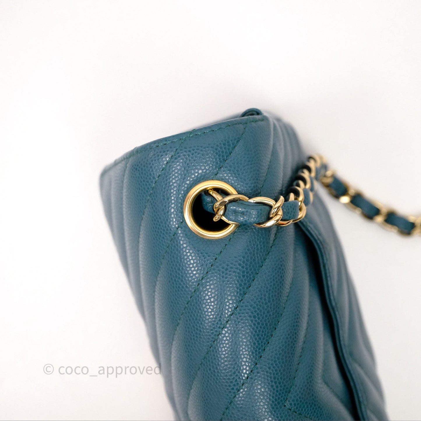 Chanel Mini Rectangular Chevron Caviar Flap Bag Green Gold Hardware