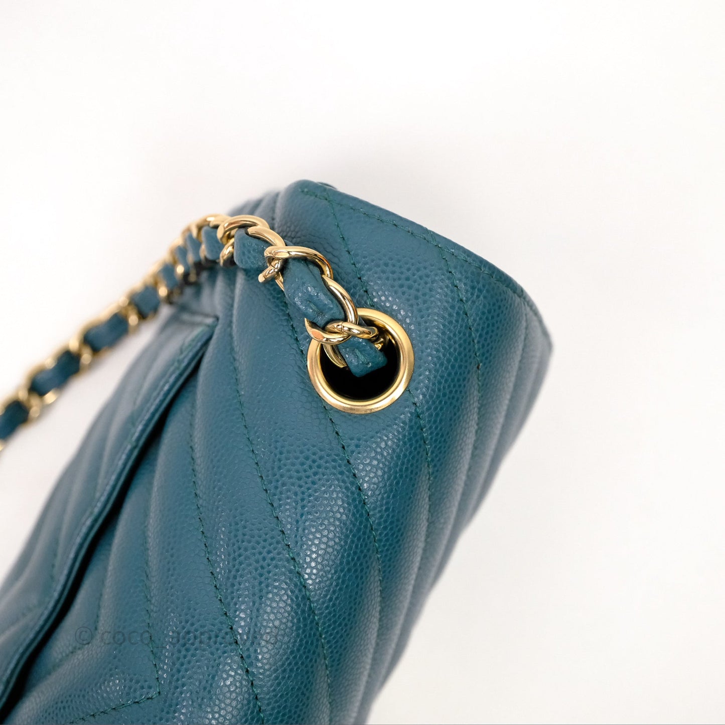 Chanel Mini Rectangular Chevron Caviar Flap Bag Green Gold Hardware