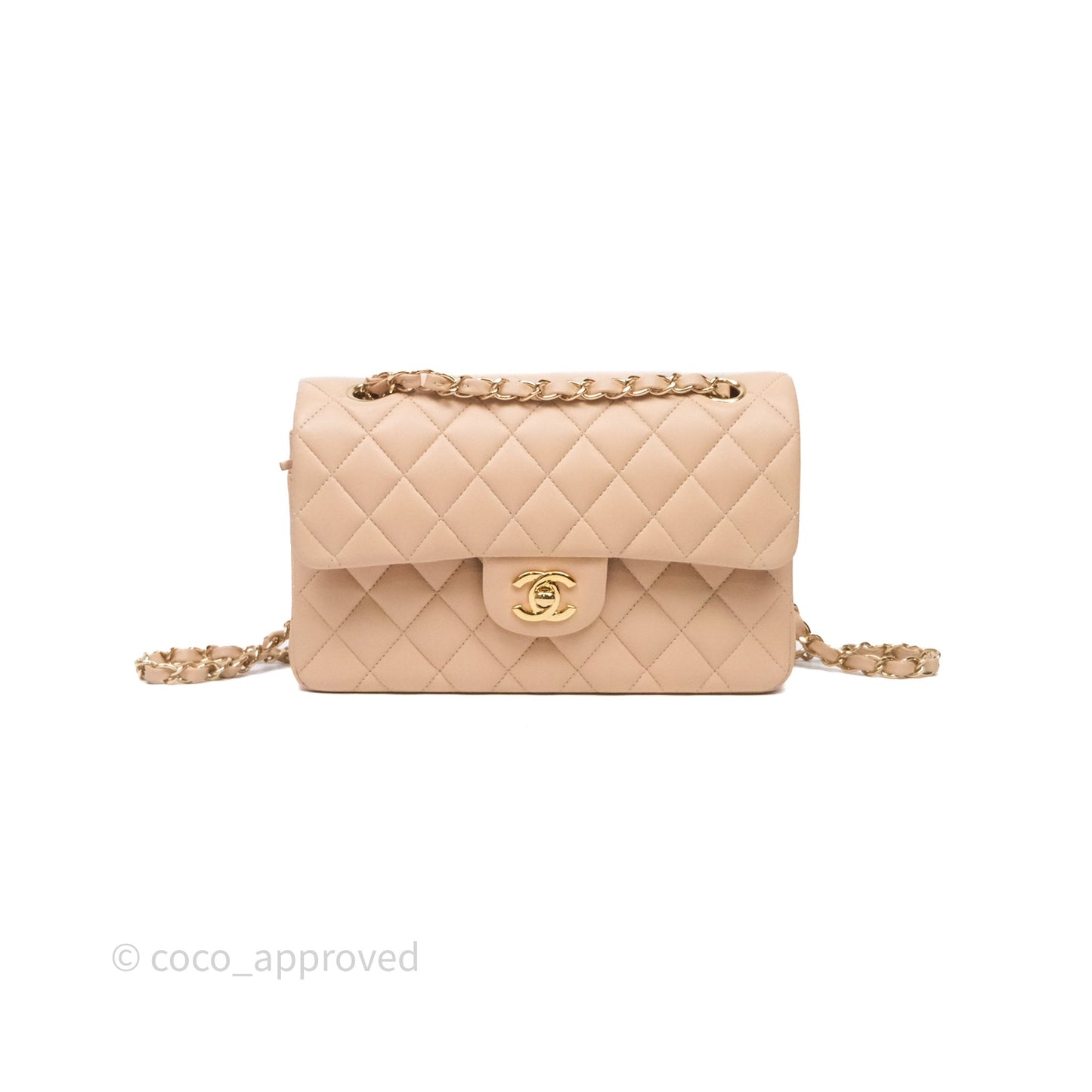 Chanel Small Quilted Classic Flap Beige Lambskin Gold Hardware