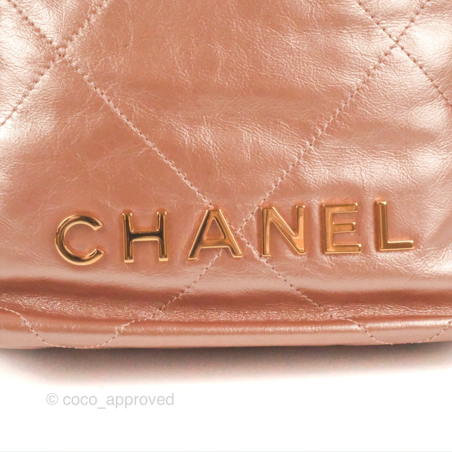 Chanel 22 Mini Bag Metallic Rose Gold Crumpled Calfskin