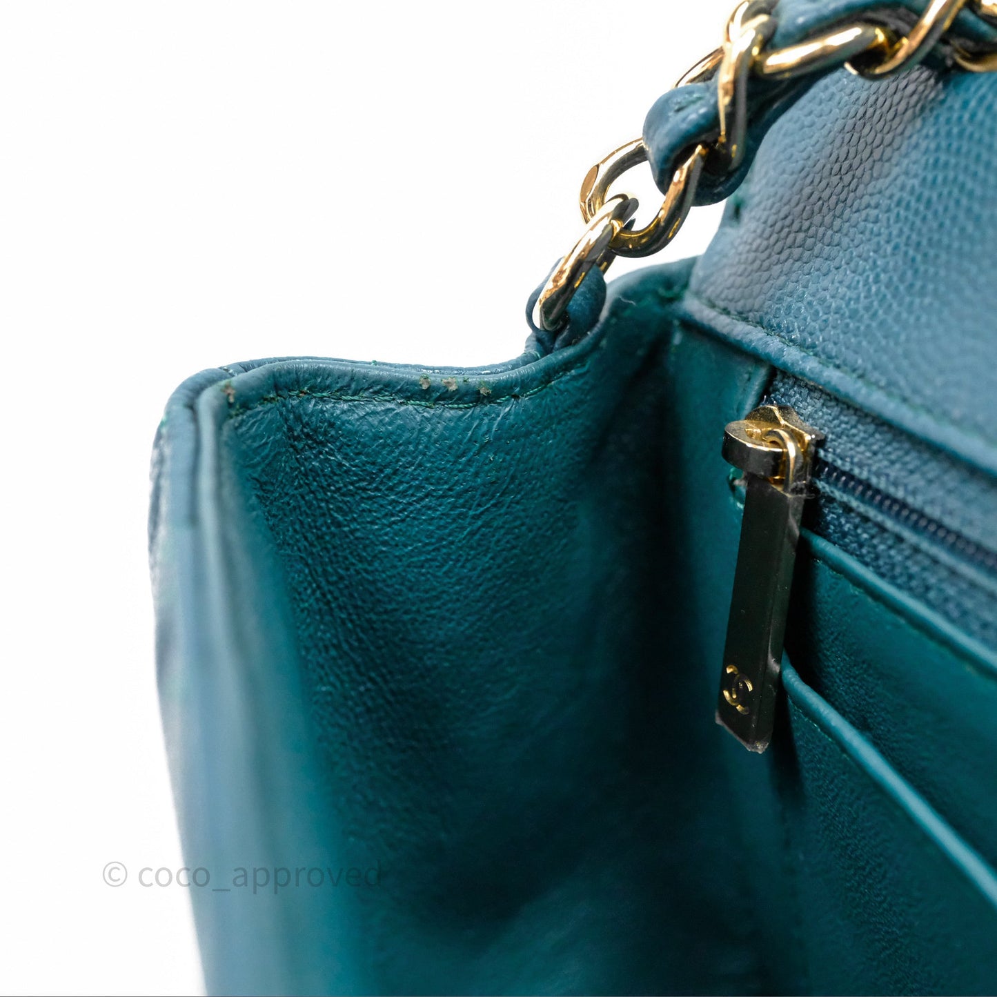 Chanel Mini Rectangular Chevron Caviar Flap Bag Green Gold Hardware