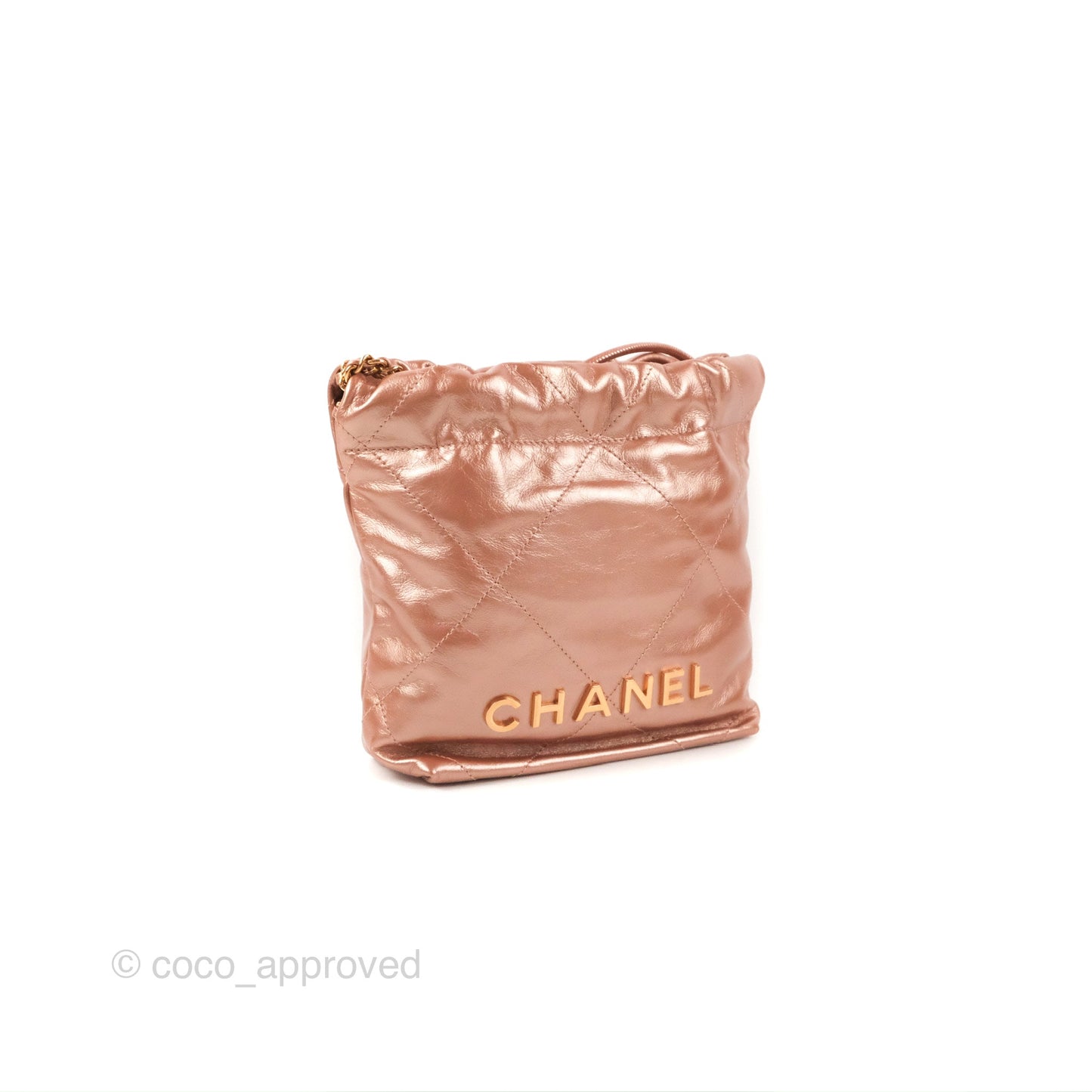 Chanel 22 Mini Bag Metallic Rose Gold Crumpled Calfskin