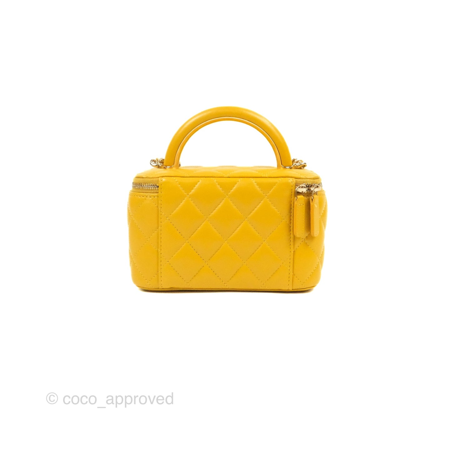 Chanel Vanity Rectangular Top Handle Yellow Lambskin Gold Hardware