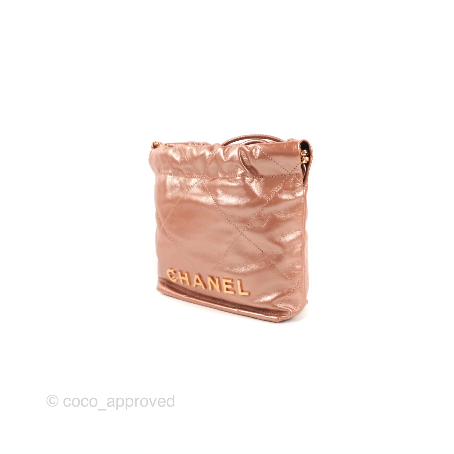 Chanel 22 Mini Bag Metallic Rose Gold Crumpled Calfskin