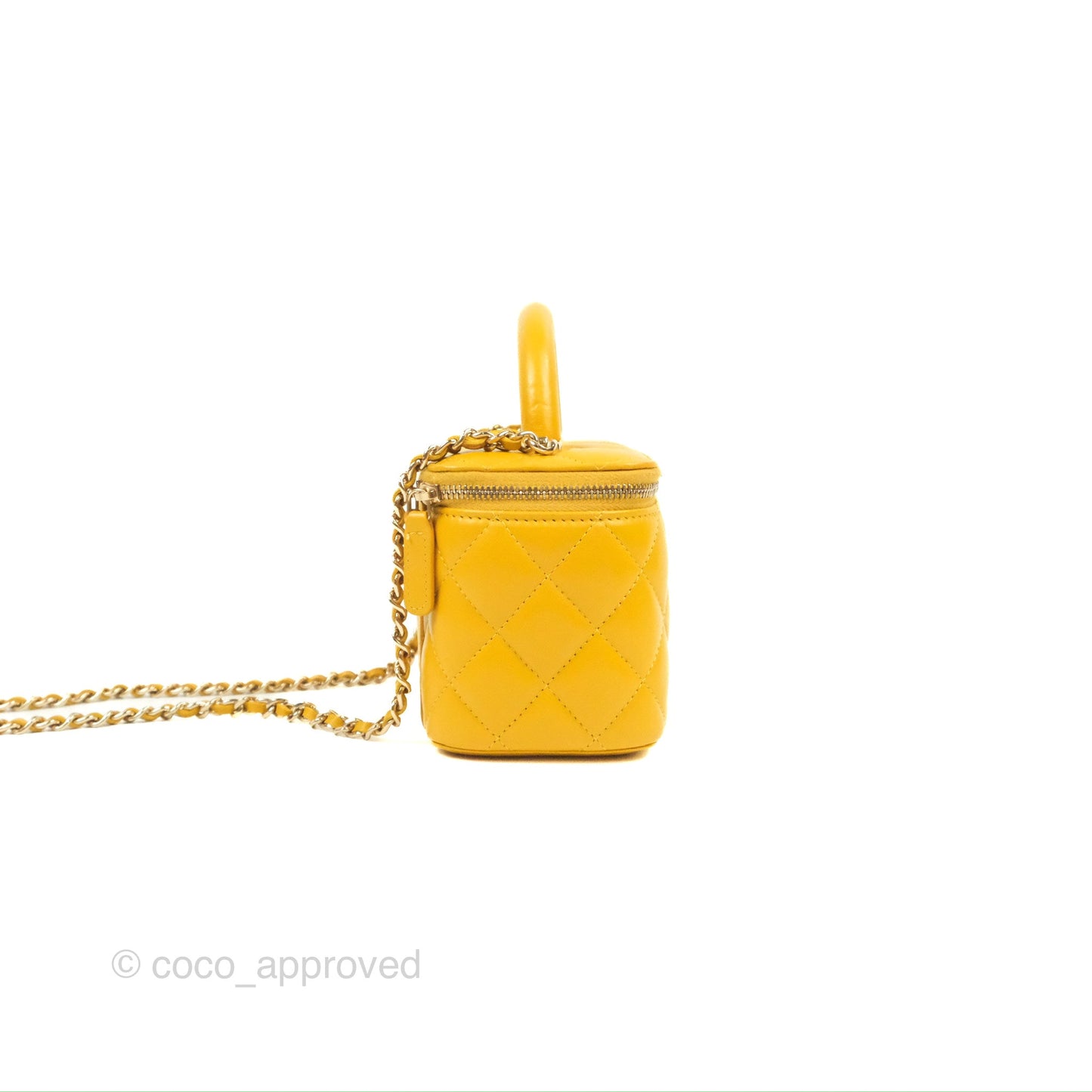 Chanel Vanity Rectangular Top Handle Yellow Lambskin Gold Hardware