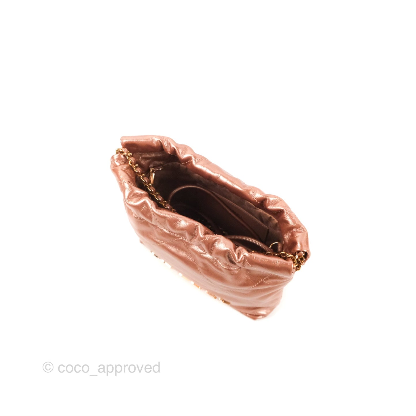 Chanel 22 Mini Bag Metallic Rose Gold Crumpled Calfskin